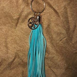 Blue leather tassel keychain